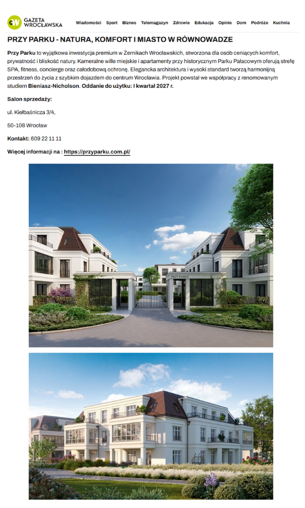 Apartamenty przy parku w&nbsp;gazecie wroclawskiej
